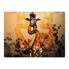 Funny, Cute Giraffe With Sunglasses And Flowers Double Sided Flano Blanket (mini)  by FantasyWorld7