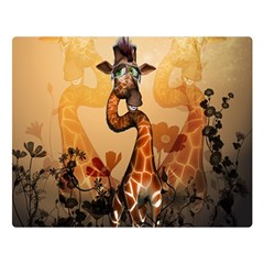 Funny, Cute Giraffe With Sunglasses And Flowers Double Sided Flano Blanket (large) 