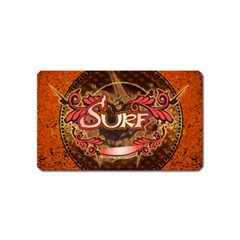 Surfing, Surfboard With Floral Elements  And Grunge In Red, Black Colors Magnet (name Card) by FantasyWorld7