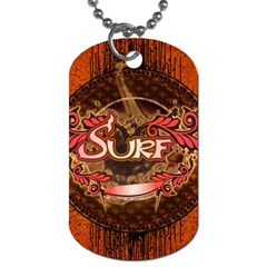 Surfing, Surfboard With Floral Elements  And Grunge In Red, Black Colors Dog Tag (one Side) by FantasyWorld7