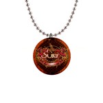 Surfing, Surfboard With Floral Elements  And Grunge In Red, Black Colors Button Necklaces Front