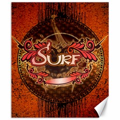 Surfing, Surfboard With Floral Elements  And Grunge In Red, Black Colors Canvas 8  X 10  by FantasyWorld7