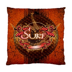 Surfing, Surfboard With Floral Elements  And Grunge In Red, Black Colors Standard Cushion Case (two Sides)