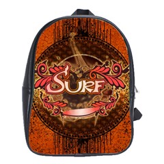 Surfing, Surfboard With Floral Elements  And Grunge In Red, Black Colors School Bags(large)  by FantasyWorld7