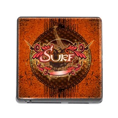 Surfing, Surfboard With Floral Elements  And Grunge In Red, Black Colors Memory Card Reader (square) by FantasyWorld7