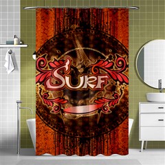 Surfing, Surfboard With Floral Elements  And Grunge In Red, Black Colors Shower Curtain 48  X 72  (small) 