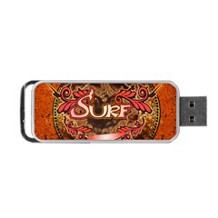 Surfing, Surfboard With Floral Elements  And Grunge In Red, Black Colors Portable Usb Flash (one Side)