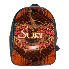 Surfing, Surfboard With Floral Elements  And Grunge In Red, Black Colors School Bags (xl)  by FantasyWorld7