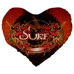 Surfing, Surfboard With Floral Elements  And Grunge In Red, Black Colors Large 19  Premium Heart Shape Cushions Back