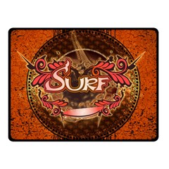 Surfing, Surfboard With Floral Elements  And Grunge In Red, Black Colors Double Sided Fleece Blanket (small) 