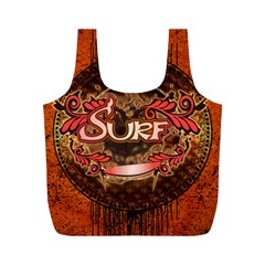 Surfing, Surfboard With Floral Elements  And Grunge In Red, Black Colors Full Print Recycle Bags (m)  by FantasyWorld7