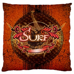 Surfing, Surfboard With Floral Elements  And Grunge In Red, Black Colors Standard Flano Cushion Case (two Sides) by FantasyWorld7