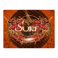 Surfing, Surfboard With Floral Elements  And Grunge In Red, Black Colors Double Sided Flano Blanket (mini) 