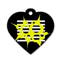 Yellow Abstraction Dog Tag Heart (one Side) by Valentinaart