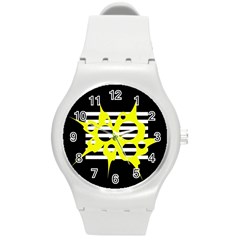 Yellow Abstraction Round Plastic Sport Watch (m) by Valentinaart