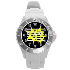 Yellow Abstraction Round Plastic Sport Watch (l) by Valentinaart