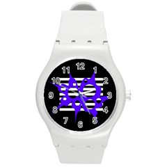 Blue Abstract Design Round Plastic Sport Watch (m) by Valentinaart