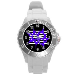 Blue Abstract Design Round Plastic Sport Watch (l) by Valentinaart