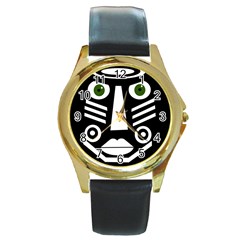 Mask Round Gold Metal Watch by Valentinaart