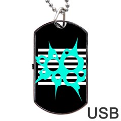 Cyan Abstract Design Dog Tag Usb Flash (two Sides) 