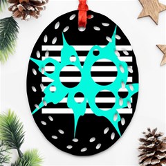 Cyan Abstract Design Ornament (oval Filigree)  by Valentinaart