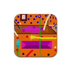 Orange Abstraction Rubber Coaster (square)  by Valentinaart