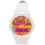 Orange abstraction Round Plastic Sport Watch (M) Front