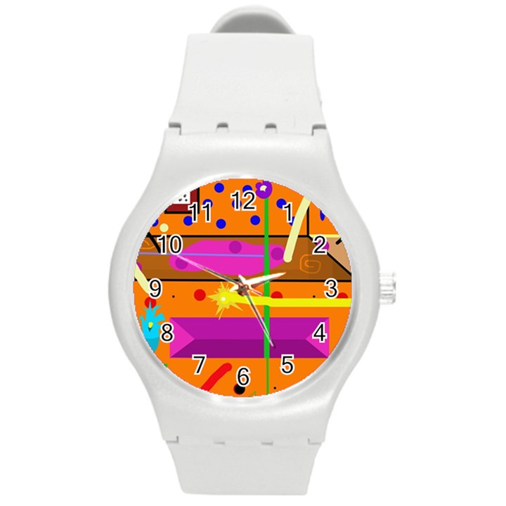 Orange abstraction Round Plastic Sport Watch (M)