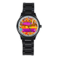 Orange Abstraction Stainless Steel Round Watch