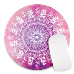 Pink Watercolour Mandala Round Mousepads by TanyaDraws