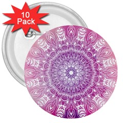 Pink Watercolour Mandala 3  Buttons (10 Pack)  by TanyaDraws