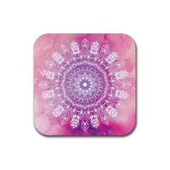 Pink Watercolour Mandala Rubber Coaster (square)  by TanyaDraws