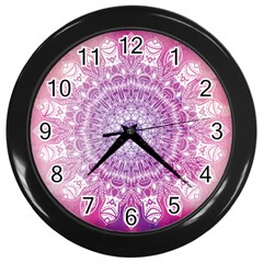 Pink Watercolour Mandala Wall Clocks (black) by TanyaDraws