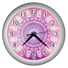 Pink Watercolour Mandala Wall Clocks (silver)  by TanyaDraws