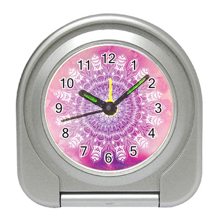 Pink Watercolour Mandala Travel Alarm Clocks