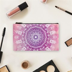 Pink Watercolour Mandala Cosmetic Bag (small)  by TanyaDraws