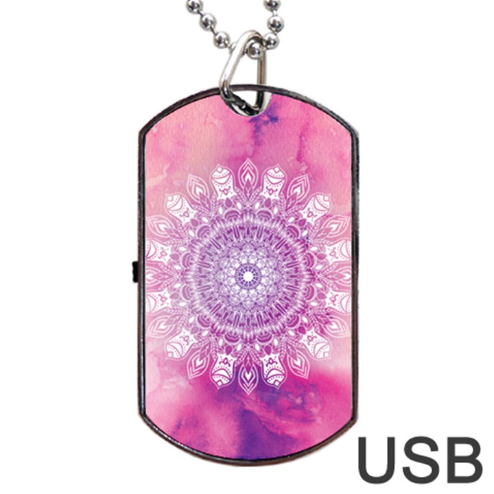 Pink Watercolour Mandala Dog Tag USB Flash (One Side)