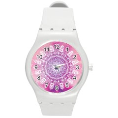 Pink Watercolour Mandala Round Plastic Sport Watch (m) by TanyaDraws