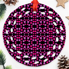 Dots Pattern Pink Round Filigree Ornament (2side) by BrightVibesDesign