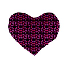 Dots Pattern Pink Standard 16  Premium Flano Heart Shape Cushions by BrightVibesDesign