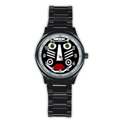 African Mask Stainless Steel Round Watch