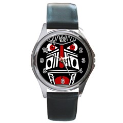 African Red Mask Round Metal Watch by Valentinaart