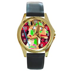 Abstract Animal Round Gold Metal Watch by Valentinaart