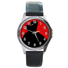 Red And Black Abstract Design Round Metal Watch by Valentinaart