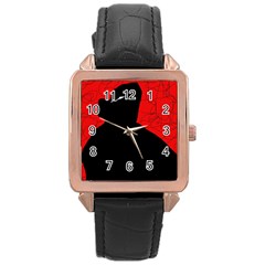 Red And Black Abstract Design Rose Gold Leather Watch  by Valentinaart