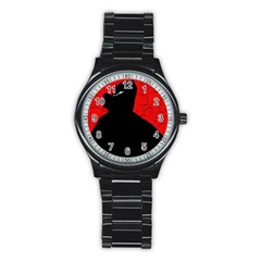 Red And Black Abstract Design Stainless Steel Round Watch