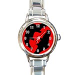 Black and red lizard  Round Italian Charm Watch Front