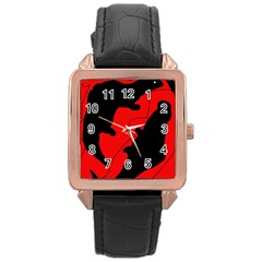 Black And Red Lizard  Rose Gold Leather Watch  by Valentinaart