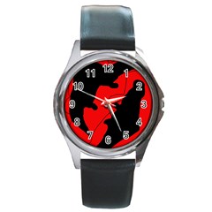 Black And Red Lizard  Round Metal Watch by Valentinaart