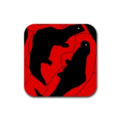 Black And Red Lizard  Rubber Coaster (square)  by Valentinaart